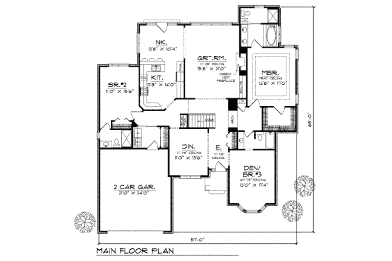 Home Plan - Floor Plan - Main Floor for Traditional House Plan #70-362 - 3 bed, 3 bath