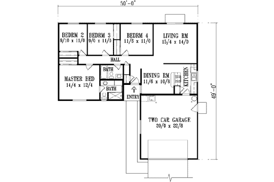 Floor Plan - Main Floor for Mediterranean House Plan #1-1178 - 2 bed, 2 bath