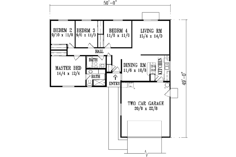 Dream House Plan - Floor Plan - Main Floor for Mediterranean House Plan #1-1178 - 2 bed, 2 bath