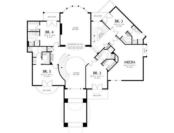 Architectural House Design - Upper Level Floor Plan  - 6500 square foot European home