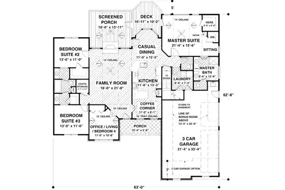 Floor Plan - Main Floor for Craftsman House Plan #56-568 - 3 bed, 2.5 bath
