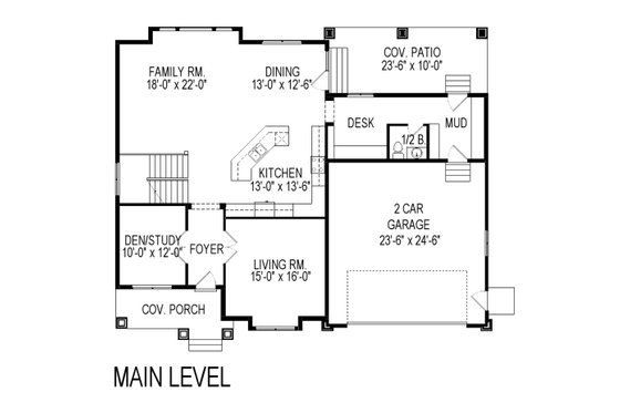 Floor Plan - Main Floor for Craftsman House Plan #920-75 - 5 bed, 3 bath