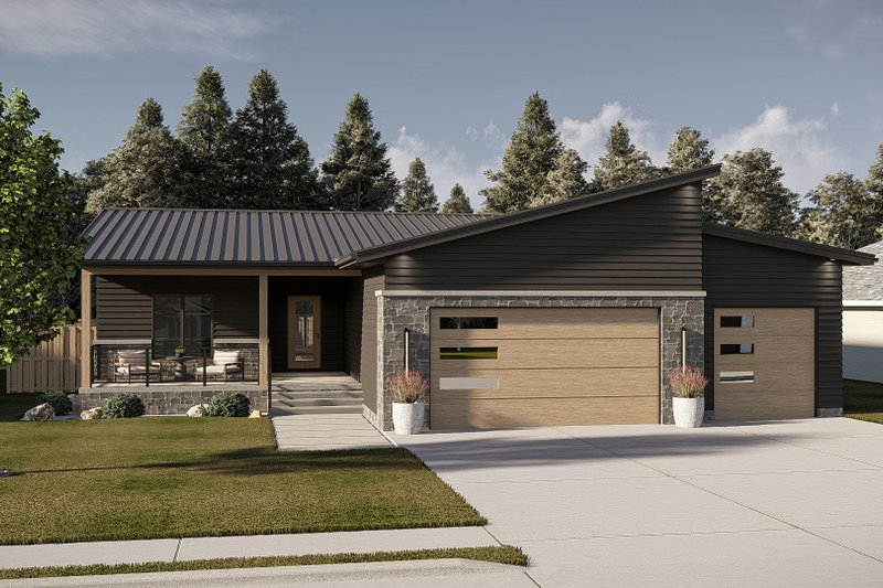 House Design - Exterior - Front Elevation 3 for Modern House Plan #455-747 - 3 bed, 2 bath