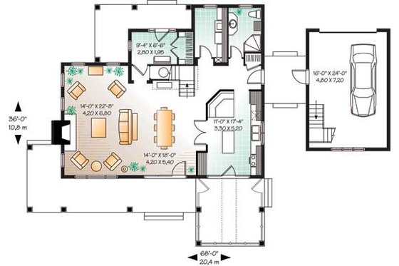 Floor Plan - Main Floor for Traditional House Plan #23-2173 - 4 bed, 2 bath