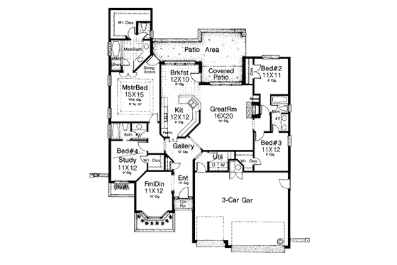 Floor Plan - Main Floor for European House Plan #310-807 - 4 bed, 3 bath