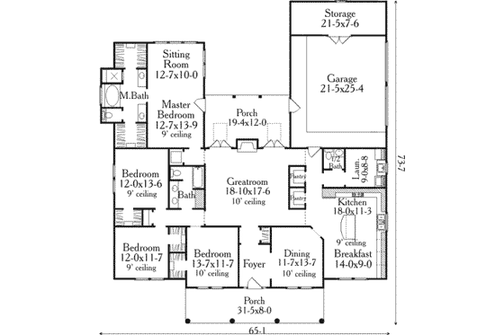 Floor Plan - Main Floor for Traditional House Plan #406-268 - 4 bed, 2.5 bath