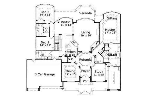 Floor Plan - Main Floor for European House Plan #411-402 - 3 bed, 2 bath
