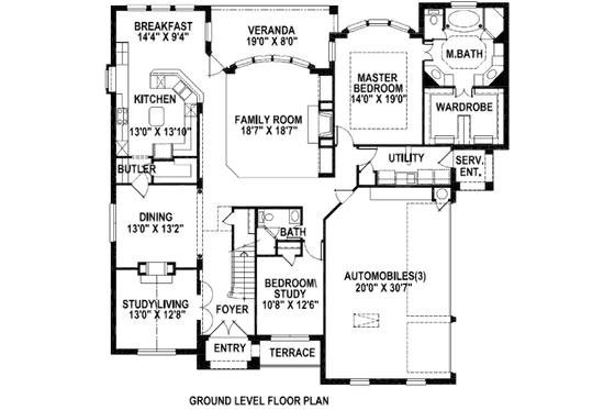 Floor Plan - Main Floor for European House Plan #141-278 - 4 bed, 3 bath