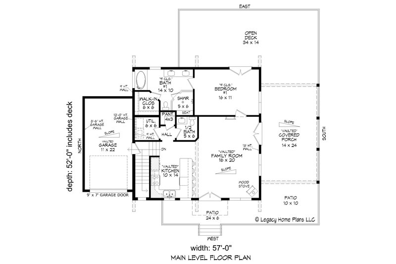 Home Plan - Floor Plan - Main Floor for Southern House Plan #932-829 - 2 bed, 2.5 bath