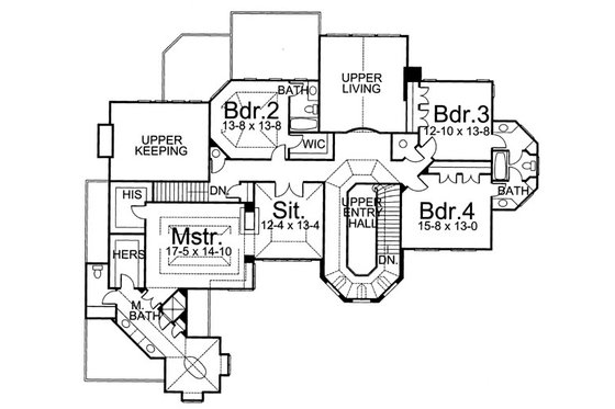 Floor Plan - Upper Floor for European House Plan #119-241 - 5 bed, 4 bath