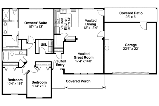 Floor Plan - Main Floor for Craftsman House Plan #124-696 - 3 bed, 2 bath
