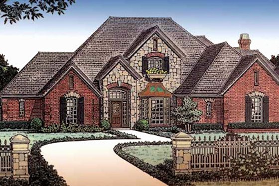 Exterior - Front Elevation for European House Plan #310-945 - 4 bed, 3.5 bath