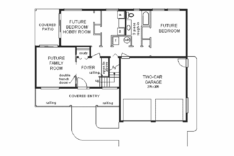 House Blueprint - Floor Plan - Lower Floor for European House Plan #18-216 - 3 bed, 2 bath