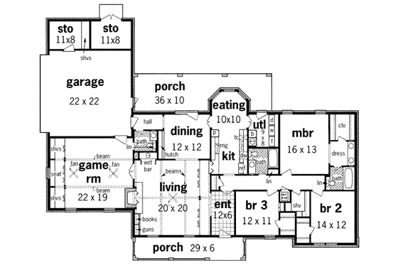 Floor Plan - Main Floor for Traditional House Plan #45-202 - 3 bed, 2.5 bath