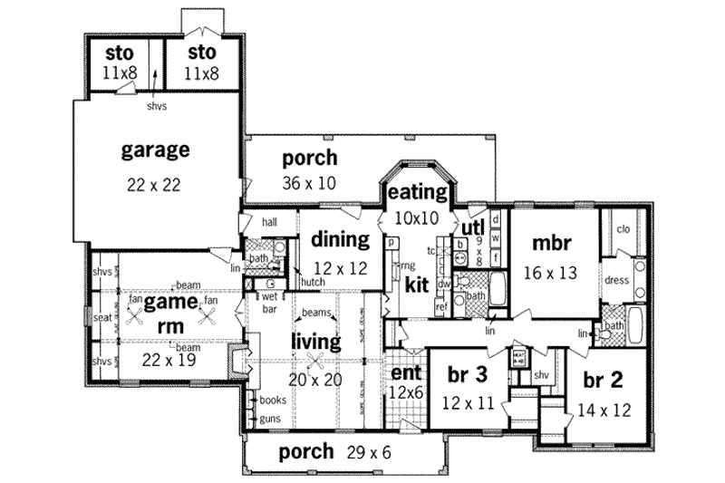 Home Plan - Floor Plan - Main Floor for Traditional House Plan #45-202 - 3 bed, 2.5 bath