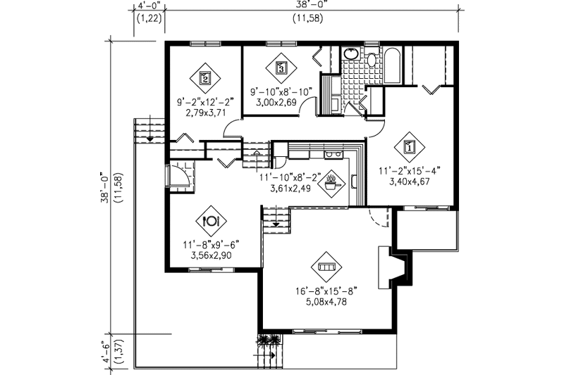 House Design - Floor Plan - Main Floor for Cabin House Plan #25-1117 - 3 bed, 1 bath