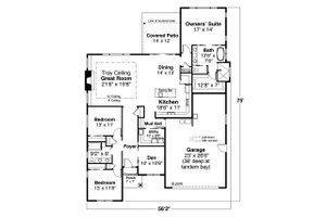 Floor Plan - Main Floor for Prairie House Plan #124-1195 - 3 bed, 2 bath