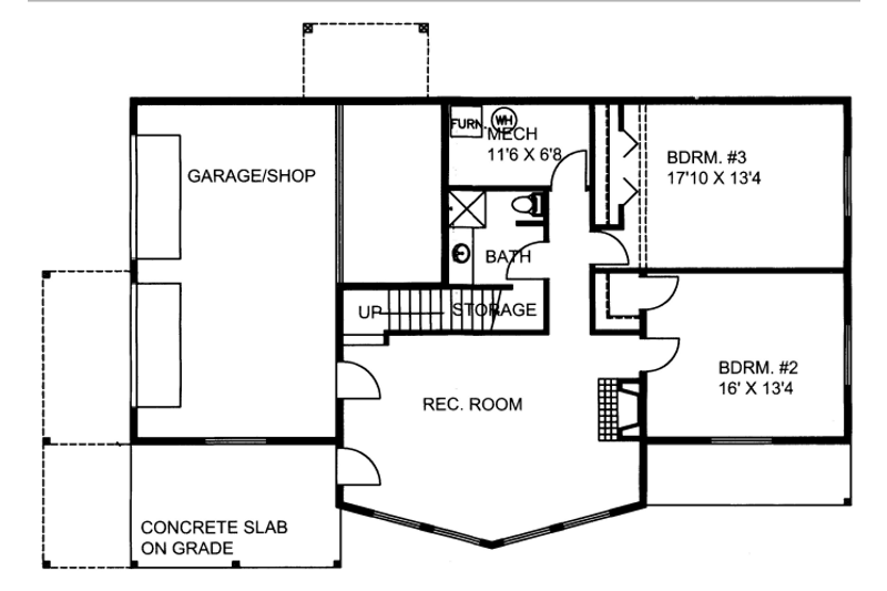 Home Plan - Floor Plan - Lower Floor for Contemporary House Plan #117-803 - 3 bed, 2.5 bath