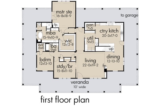 Floor Plan - Main Floor for Farmhouse House Plan #120-254 - 3 bed, 2 bath