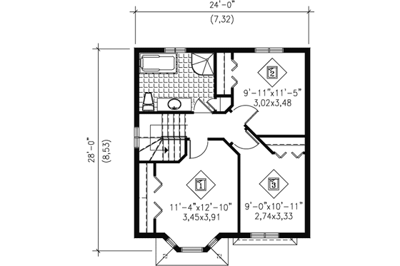 Floor Plan - Upper Floor for Traditional House Plan #25-4032 - 3 bed, 1.5 bath
