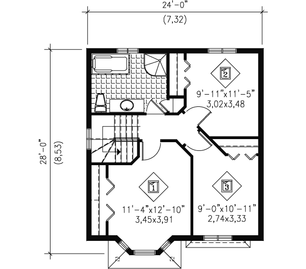 Floor Plan - Upper Floor for Traditional House Plan #25-4032 - 3 bed, 1.5 bath