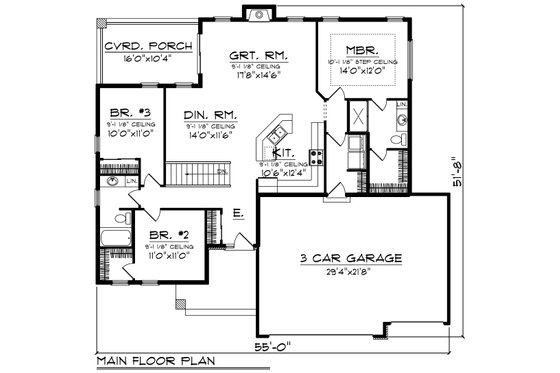Floor Plan - Main Floor for Contemporary House Plan #70-1490 - 3 bed, 2 bath
