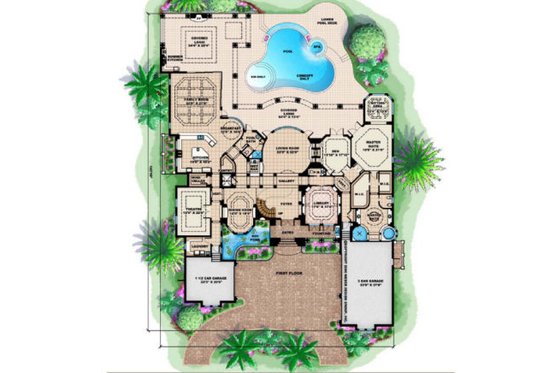 Floor Plan - Main Floor for Mediterranean House Plan #27-394 - 7 bed, 6 bath