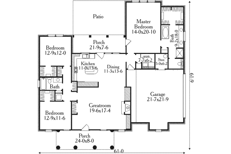 Dream House Plan - Floor Plan - Main Floor for Southern House Plan #406-278 - 3 bed, 2 bath