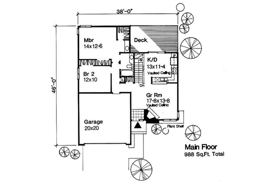 Floor Plan - Main Floor for Traditional House Plan #50-140 - 2 bed, 1 bath
