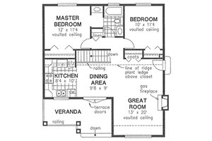 Floor Plan - Main Floor for Craftsman House Plan #18-1042 - 2 bed, 1 bath