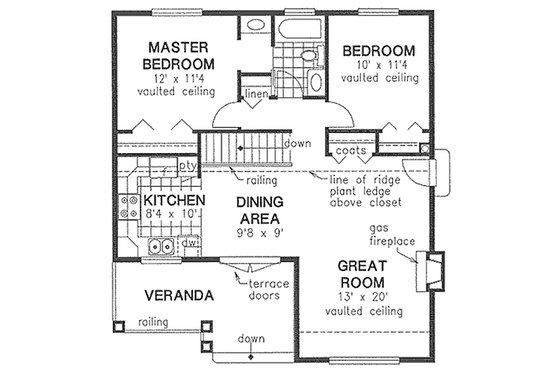 Floor Plan - Main Floor for Craftsman House Plan #18-1042 - 2 bed, 1 bath