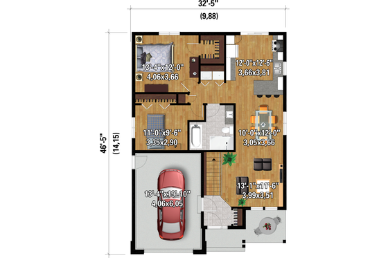 Floor Plan - Main Floor for Farmhouse House Plan #25-4945 - 2 bed, 1 bath