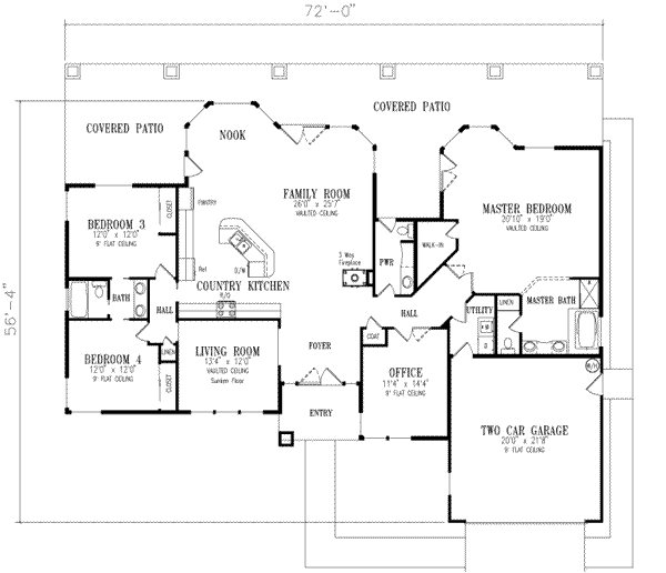 Dream House Plan - Adobe / Southwestern Floor Plan - Main Floor Plan #1-548