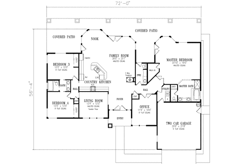 Home Plan - Floor Plan - Main Floor for Adobe / Southwestern House Plan #1-548 - 4 bed, 2.5 bath