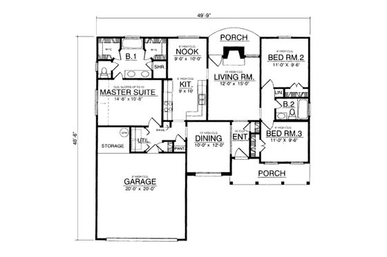 Floor Plan - Main Floor for Traditional House Plan #40-116 - 3 bed, 2 bath