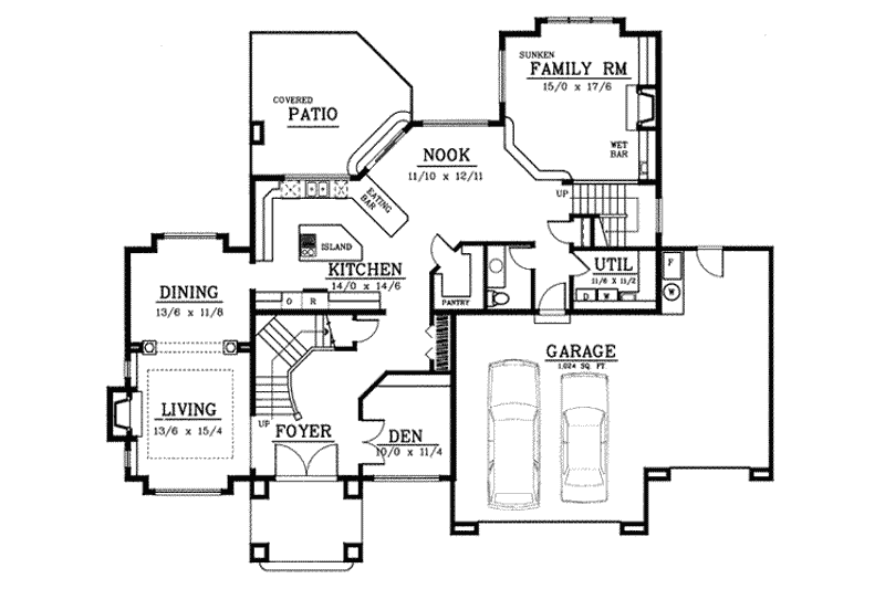 House Blueprint - Floor Plan - Main Floor for European House Plan #96-209 - 4 bed, 2.5 bath