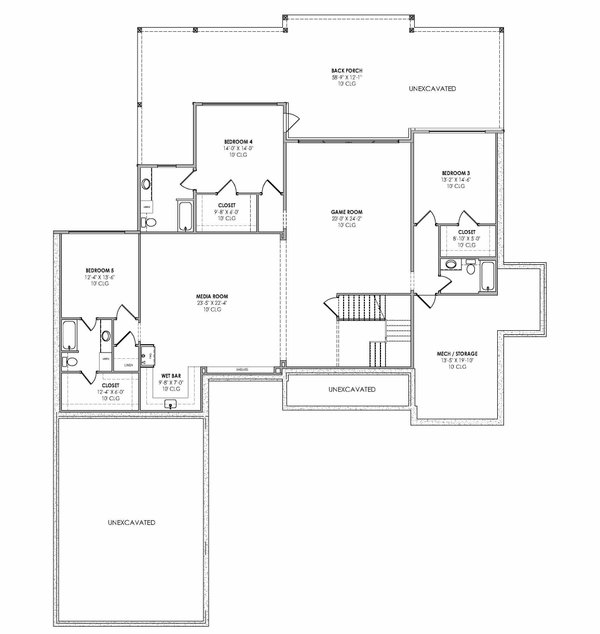 Architectural House Design - Farmhouse Floor Plan - Lower Floor Plan #1096-157