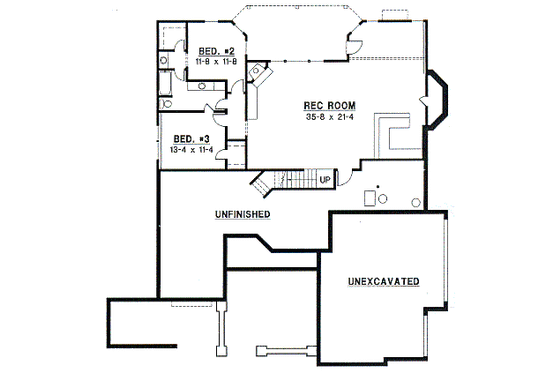 Floor Plan - Lower Floor for European House Plan #67-265 - 4 bed, 3 bath