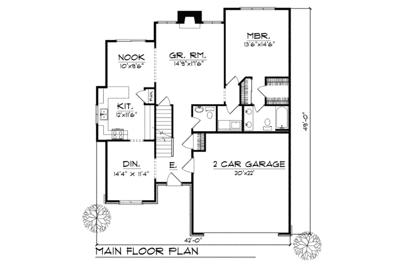 Home Plan - Floor Plan - Main Floor for Traditional House Plan #70-198 - 3 bed, 2.5 bath