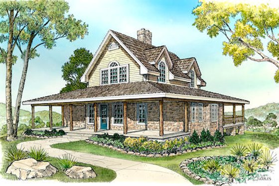 Exterior - Front Elevation for Cottage House Plan #140-130 - 3 bed, 3 bath