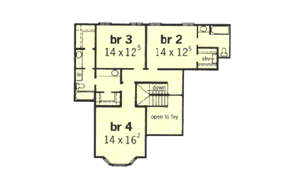 Floor Plan - Upper Floor for European House Plan #16-227 - 4 bed, 3.5 bath