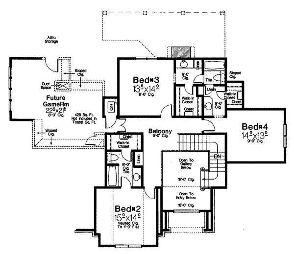 Architectural House Design - Tudor Floor Plan - Upper Floor Plan #310-656