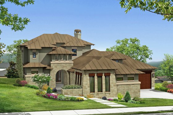 Exterior - Front Elevation 3 for Prairie House Plan #80-198 - 4 bed, 4.5 bath