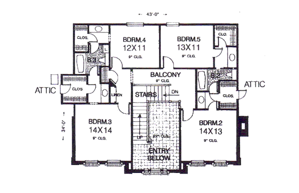 Colonial Floor Plan - Upper Floor Plan #310-952