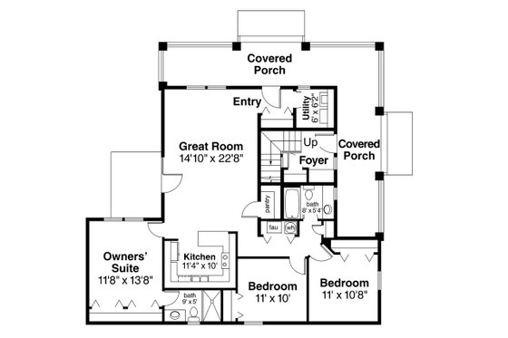 Floor Plan - Main Floor for Craftsman House Plan #124-803 - 5 bed, 3 bath