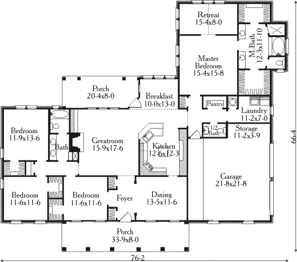 Home Plan - Southern Floor Plan - Main Floor Plan #406-293