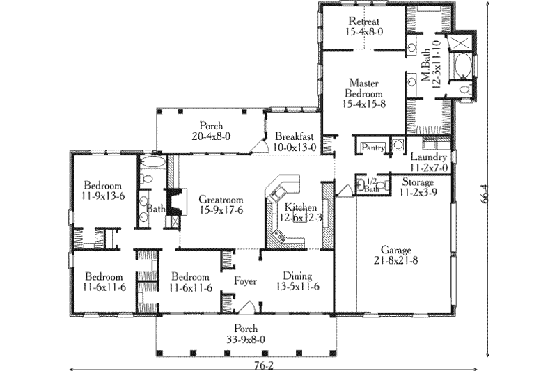 Home Plan - Floor Plan - Main Floor for Southern House Plan #406-293 - 4 bed, 2.5 bath