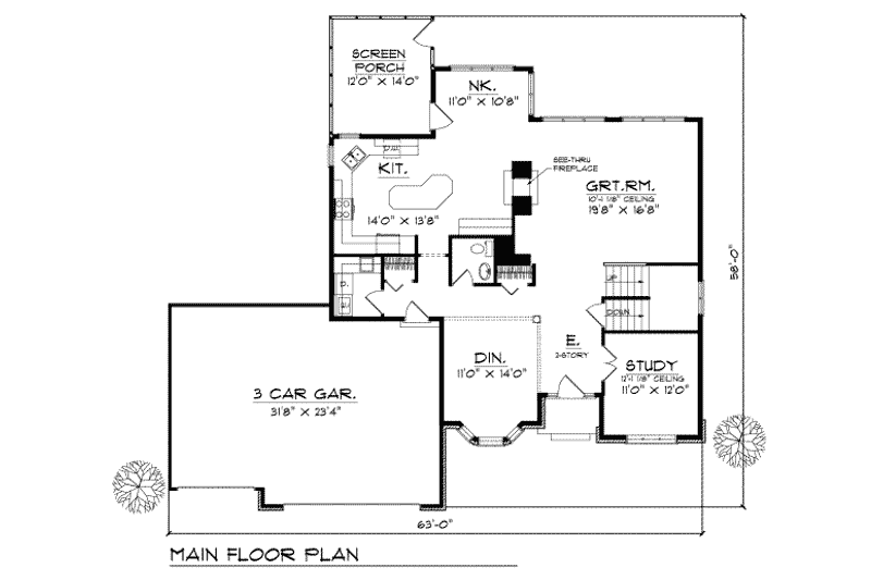 Home Plan - Floor Plan - Main Floor for Traditional House Plan #70-449 - 4 bed, 2.5 bath