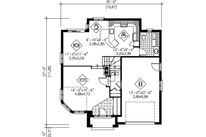 House Plan Design - Floor Plan - Main Floor for European House Plan #25-2125 - 3 bed, 1.5 bath
