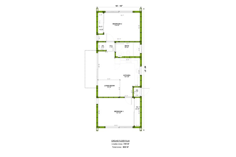 House Blueprint - Floor Plan - Main Floor for Contemporary House Plan #1106-158 - 2 bed, 1 bath